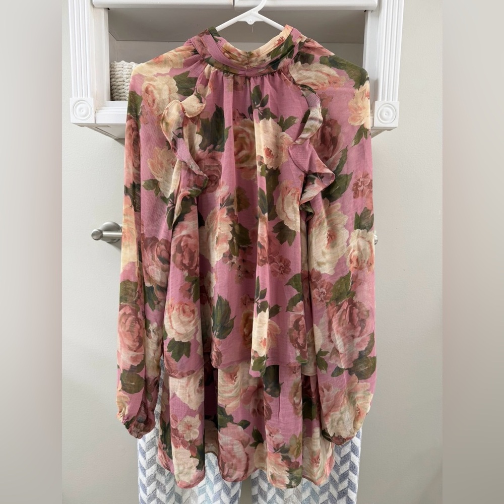 Floral Ruffle Dress in Pink and Green
